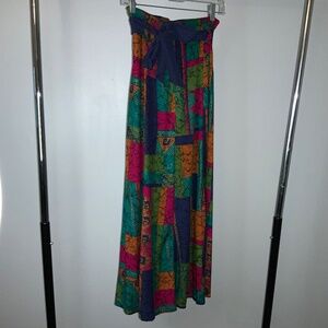 Christine David batik mosaic midi full skirt Sz M vintage bright colorful